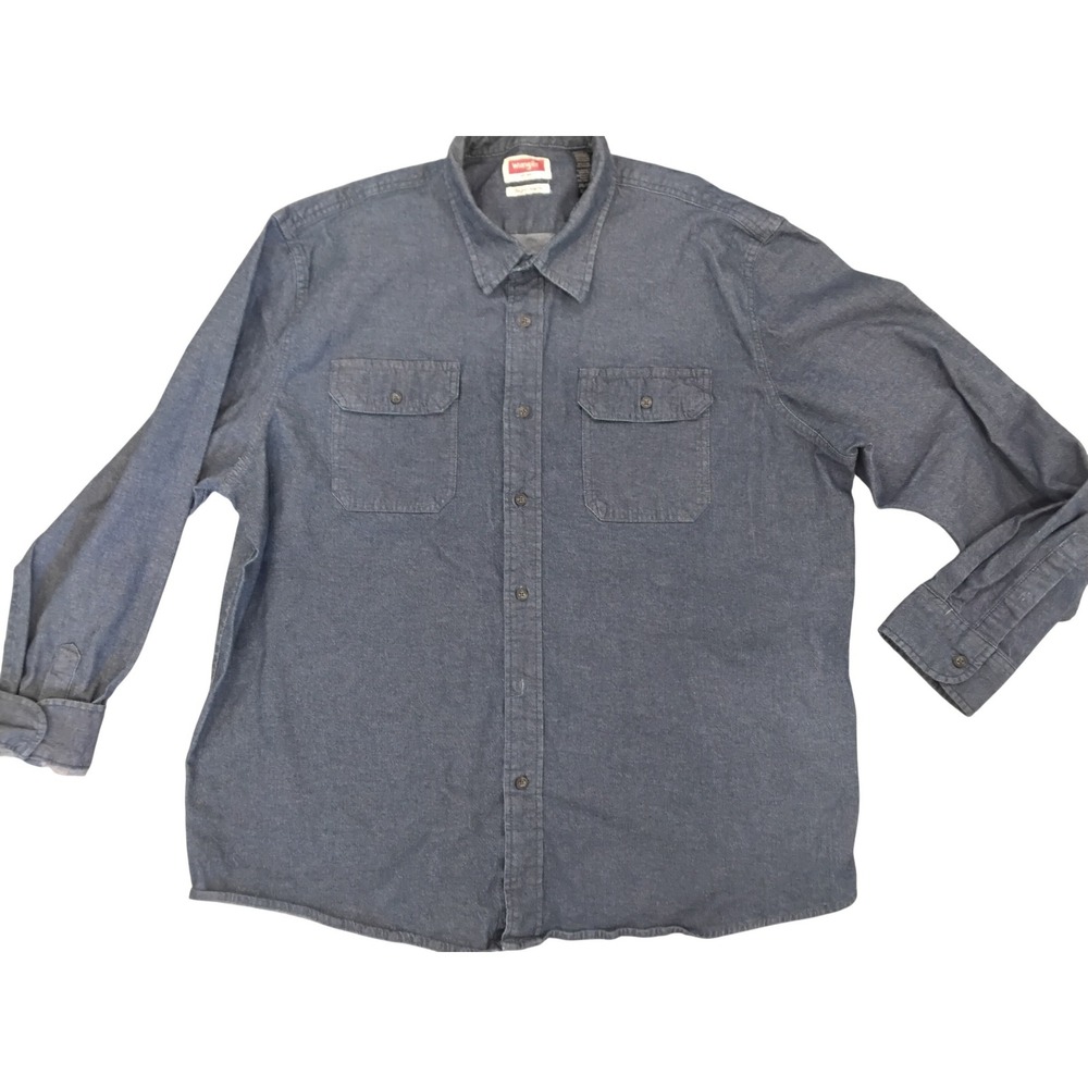 Wrangler Mens 2XL Flex for Comfort Blue Chambray Long Sleeve Button Down‎ Shirt